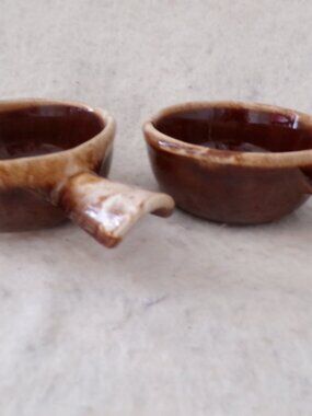 2 Vintage McCoy Pottery #7050 Brown Drip Soup Chili Bowl with Handle
